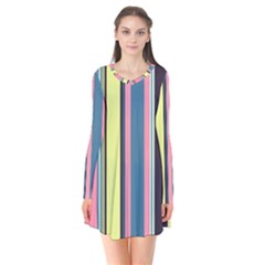 Stripes Colorful Wallpaper Seamless Long Sleeve V-neck Flare Dress