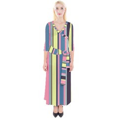 Stripes Colorful Wallpaper Seamless Quarter Sleeve Wrap Maxi Dress