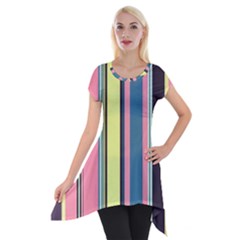 Stripes Colorful Wallpaper Seamless Short Sleeve Side Drop Tunic