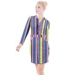 Stripes Colorful Wallpaper Seamless Button Long Sleeve Dress