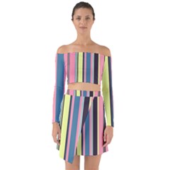 Stripes Colorful Wallpaper Seamless Off Shoulder Top with Skirt Set