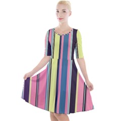 Stripes Colorful Wallpaper Seamless Quarter Sleeve A-Line Dress