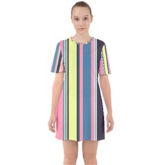 Stripes Colorful Wallpaper Seamless Sixties Short Sleeve Mini Dress