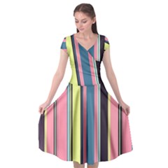 Stripes Colorful Wallpaper Seamless Cap Sleeve Wrap Front Dress