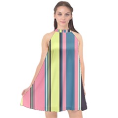 Stripes Colorful Wallpaper Seamless Halter Neckline Chiffon Dress 