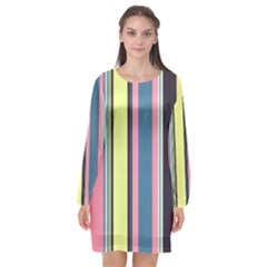 Stripes Colorful Wallpaper Seamless Long Sleeve Chiffon Shift Dress 