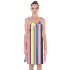 Stripes Colorful Wallpaper Seamless Ruffle Detail Chiffon Dress