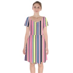 Stripes Colorful Wallpaper Seamless Short Sleeve Bardot Dress