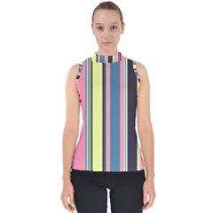 Stripes Colorful Wallpaper Seamless Mock Neck Shell Top