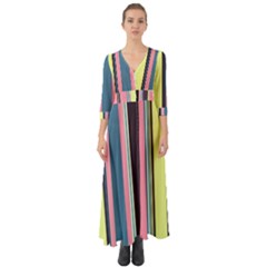 Stripes Colorful Wallpaper Seamless Button Up Boho Maxi Dress