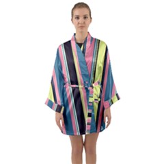 Stripes Colorful Wallpaper Seamless Long Sleeve Satin Kimono