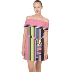 Stripes Colorful Wallpaper Seamless Off Shoulder Chiffon Dress