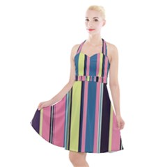 Stripes Colorful Wallpaper Seamless Halter Party Swing Dress 