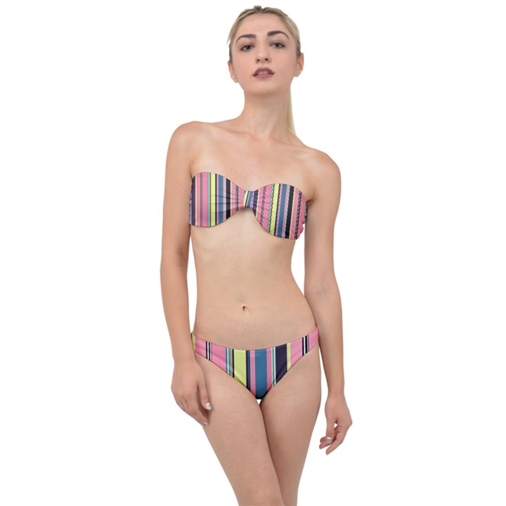 Stripes Colorful Wallpaper Seamless Classic Bandeau Bikini Set