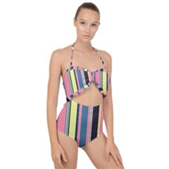 Stripes Colorful Wallpaper Seamless Scallop Top Cut Out Swimsuit