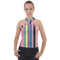 Stripes Colorful Wallpaper Seamless Cross Neck Velour Top