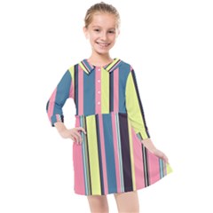 Stripes Colorful Wallpaper Seamless Kids  Quarter Sleeve Shirt Dress