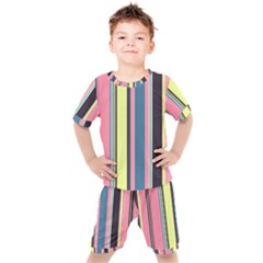 Stripes Colorful Wallpaper Seamless Kids  Tee and Shorts Set