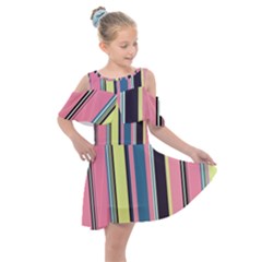 Stripes Colorful Wallpaper Seamless Kids  Shoulder Cutout Chiffon Dress