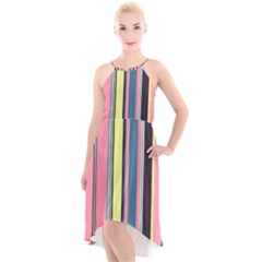 Stripes Colorful Wallpaper Seamless High-Low Halter Chiffon Dress 