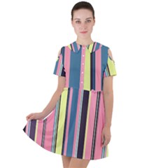Stripes Colorful Wallpaper Seamless Short Sleeve Shoulder Cut Out Dress 
