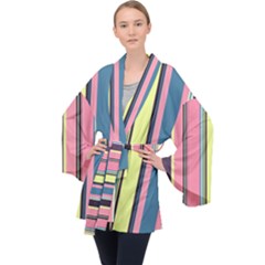 Stripes Colorful Wallpaper Seamless Long Sleeve Velvet Kimono 