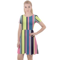 Stripes Colorful Wallpaper Seamless Cap Sleeve Velour Dress 