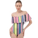 Stripes Colorful Wallpaper Seamless Off Shoulder Velour Bodysuit  View1