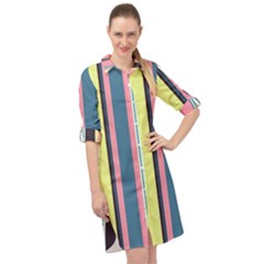 Stripes Colorful Wallpaper Seamless Long Sleeve Mini Shirt Dress