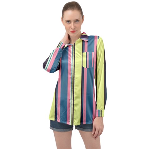 Stripes Colorful Wallpaper Seamless Long Sleeve Satin Shirt by Vaneshart