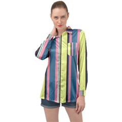 Stripes Colorful Wallpaper Seamless Long Sleeve Satin Shirt