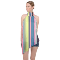 Stripes Colorful Wallpaper Seamless Halter Asymmetric Satin Top