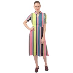 Stripes Colorful Wallpaper Seamless Keyhole Neckline Chiffon Dress