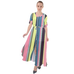 Stripes Colorful Wallpaper Seamless Waist Tie Boho Maxi Dress by Vaneshart