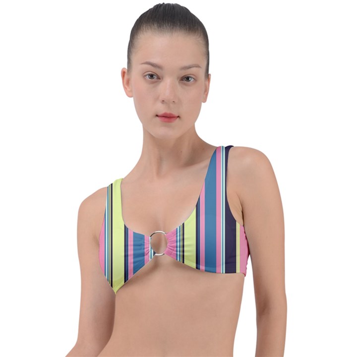 Stripes Colorful Wallpaper Seamless Ring Detail Bikini Top