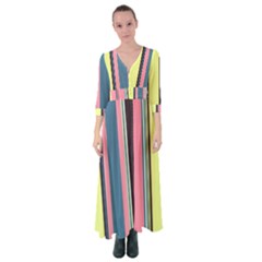 Stripes Colorful Wallpaper Seamless Button Up Maxi Dress