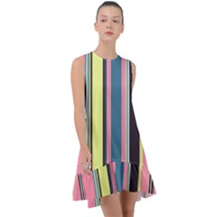 Stripes Colorful Wallpaper Seamless Frill Swing Dress