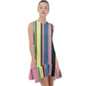 Stripes Colorful Wallpaper Seamless Frill Swing Dress View1