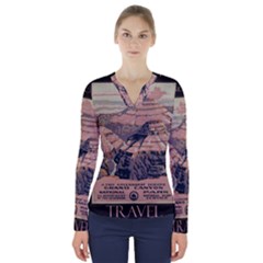 Vintage Travel Poster Grand Canyon V-Neck Long Sleeve Top