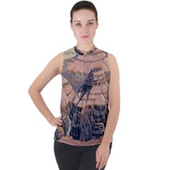 Vintage Travel Poster Grand Canyon Mock Neck Chiffon Sleeveless Top