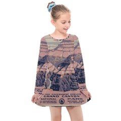 Vintage Travel Poster Grand Canyon Kids  Long Sleeve Dress