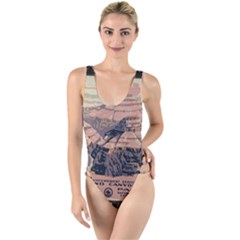 Vintage Travel Poster Grand Canyon High Leg Strappy Swimsuit