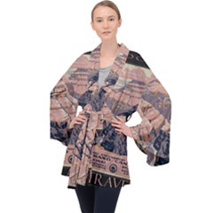 Vintage Travel Poster Grand Canyon Long Sleeve Velvet Kimono 