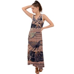 Vintage Travel Poster Grand Canyon V-Neck Chiffon Maxi Dress