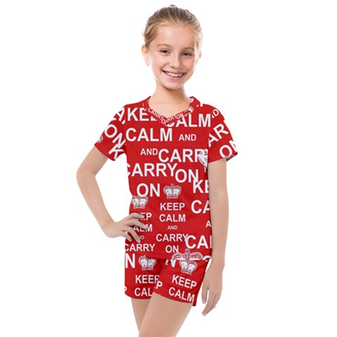 Keep Calm And Carry On Kids  Mesh Tee And Shorts Set by Vaneshart