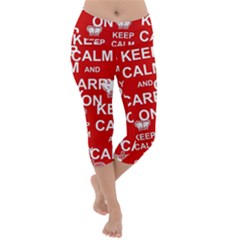 Keep Calm And Carry On Lightweight Velour Capri Yoga Leggings by Vaneshart