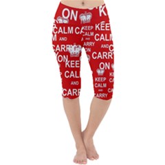 Keep Calm And Carry On Lightweight Velour Cropped Yoga Leggings by Vaneshart