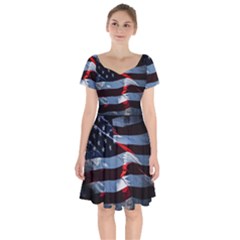 Grunge American Flag Short Sleeve Bardot Dress by Vaneshart