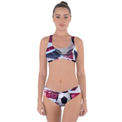 Soccer Ball With Great Britain Flag Criss Cross Bikini Set by Vaneshart