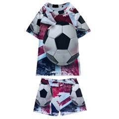 Soccer Ball With Great Britain Flag Kids  Swim Tee And Shorts Set by Vaneshart